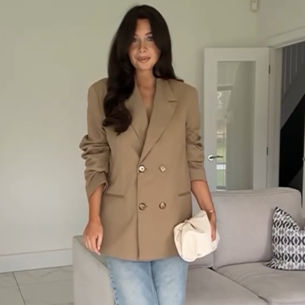 Zara Oversized Blazer Coat Taupe Brown Tan Camel Neutral double breast XS NWT - Picture 2 of 16